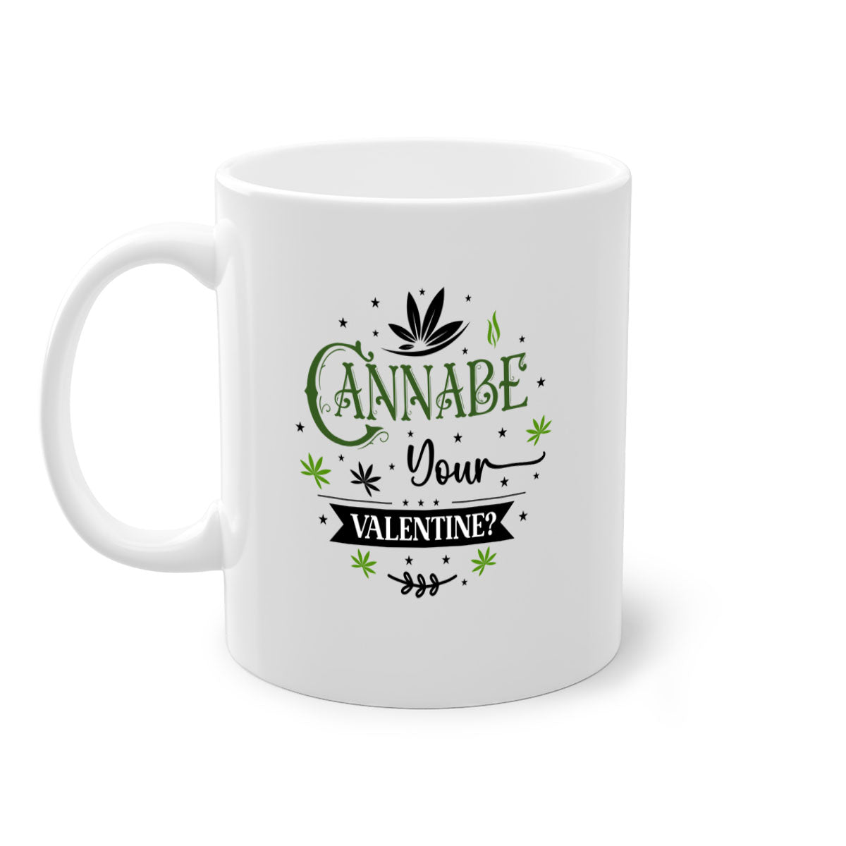 Cannabe Your Valentine 34# Mug featuring a glossy finish, colored handle, and interior, available in multiple colors and sizes.