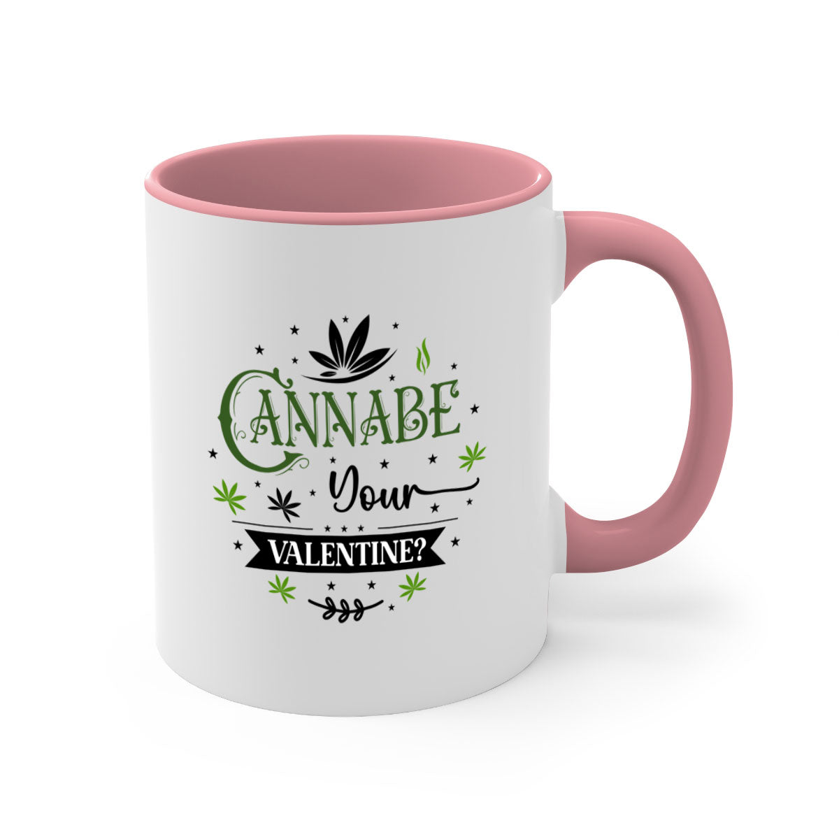 Cannabe Your Valentine 34# Mug featuring a glossy finish, colored handle, and interior, available in multiple colors and sizes.