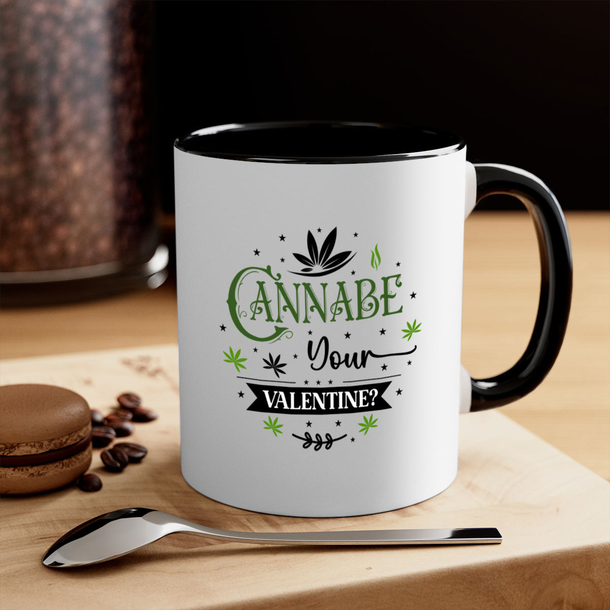 Cannabe Your Valentine 34# Mug featuring a glossy finish, colored handle, and interior, available in multiple colors and sizes.