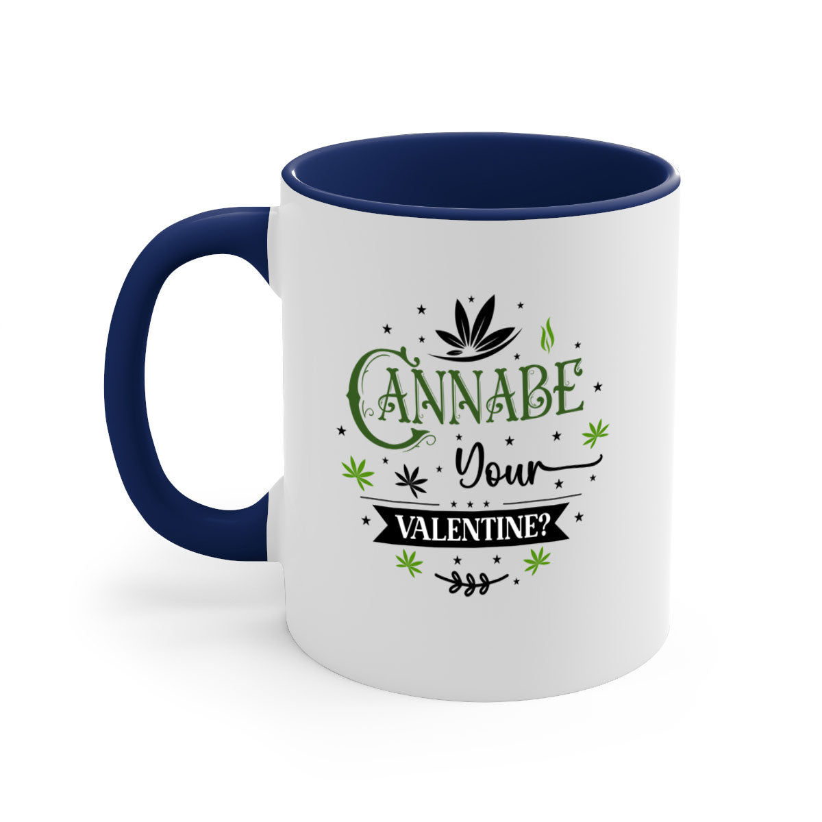 Cannabe Your Valentine 34# Mug featuring a glossy finish, colored handle, and interior, available in multiple colors and sizes.