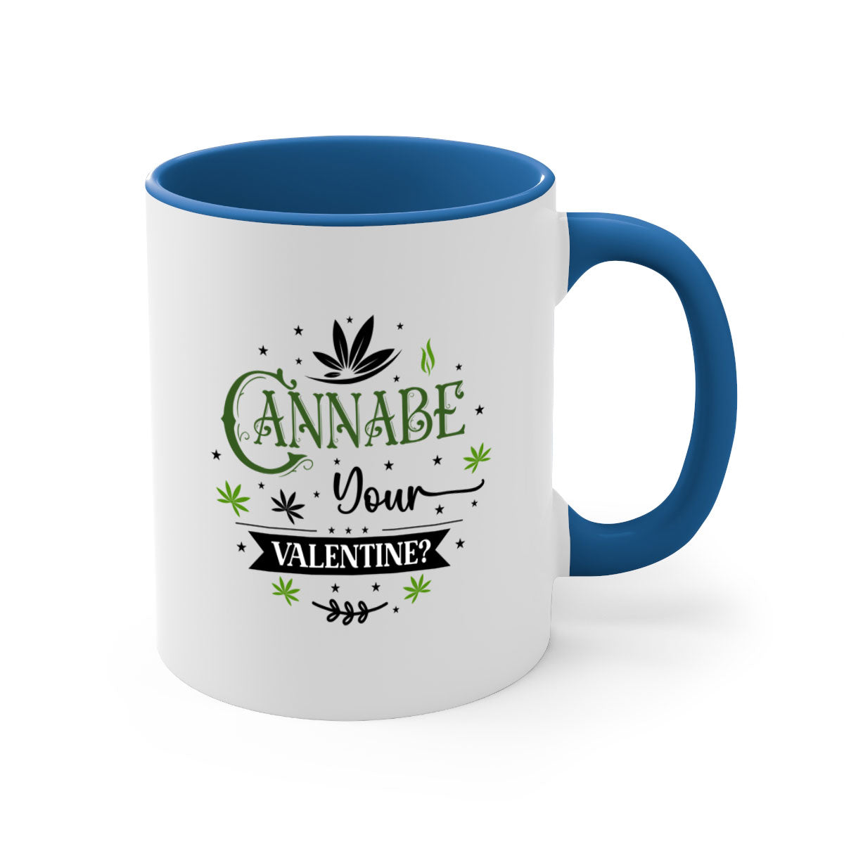Cannabe Your Valentine 34# Mug featuring a glossy finish, colored handle, and interior, available in multiple colors and sizes.