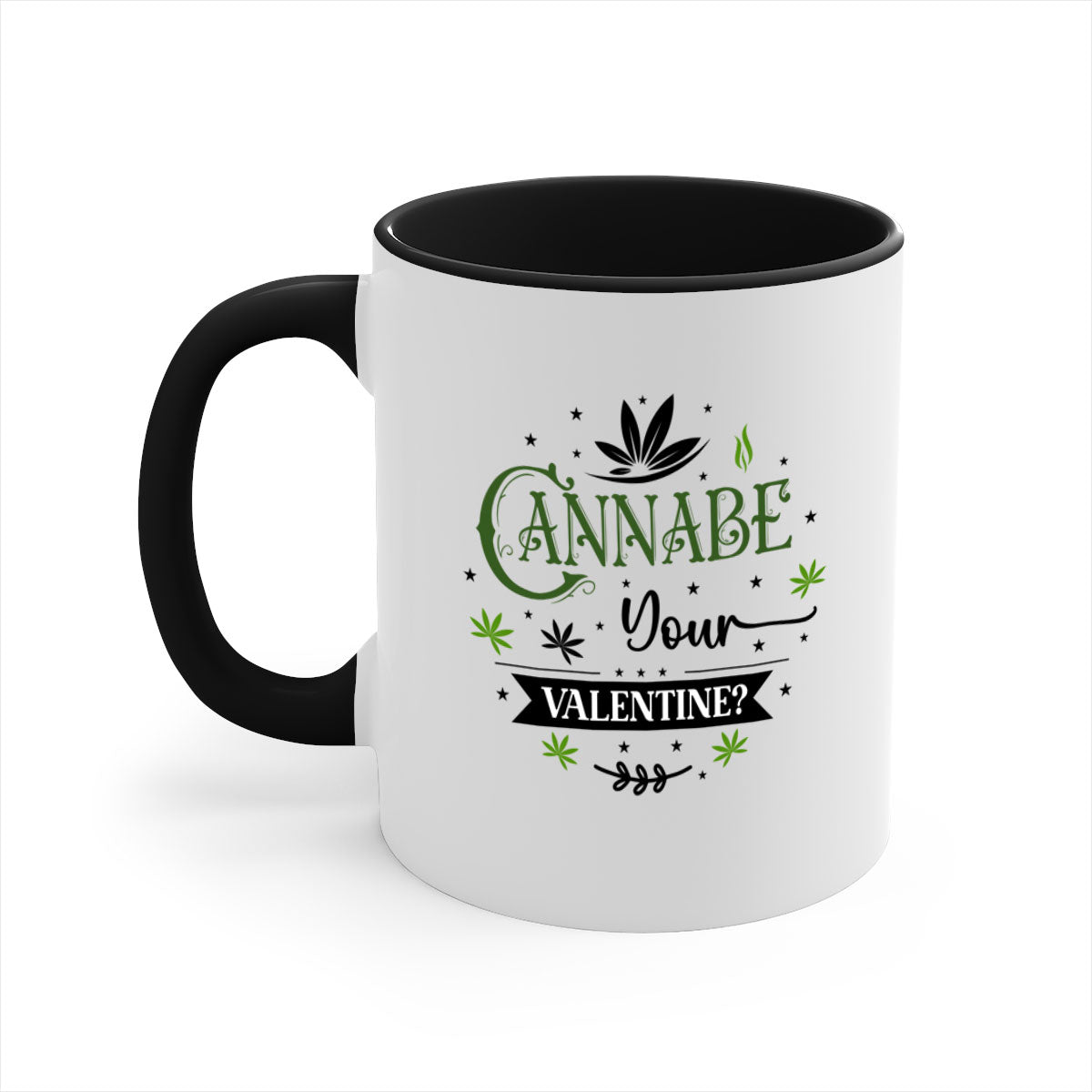 Cannabe Your Valentine 34# Mug featuring a glossy finish, colored handle, and interior, available in multiple colors and sizes.