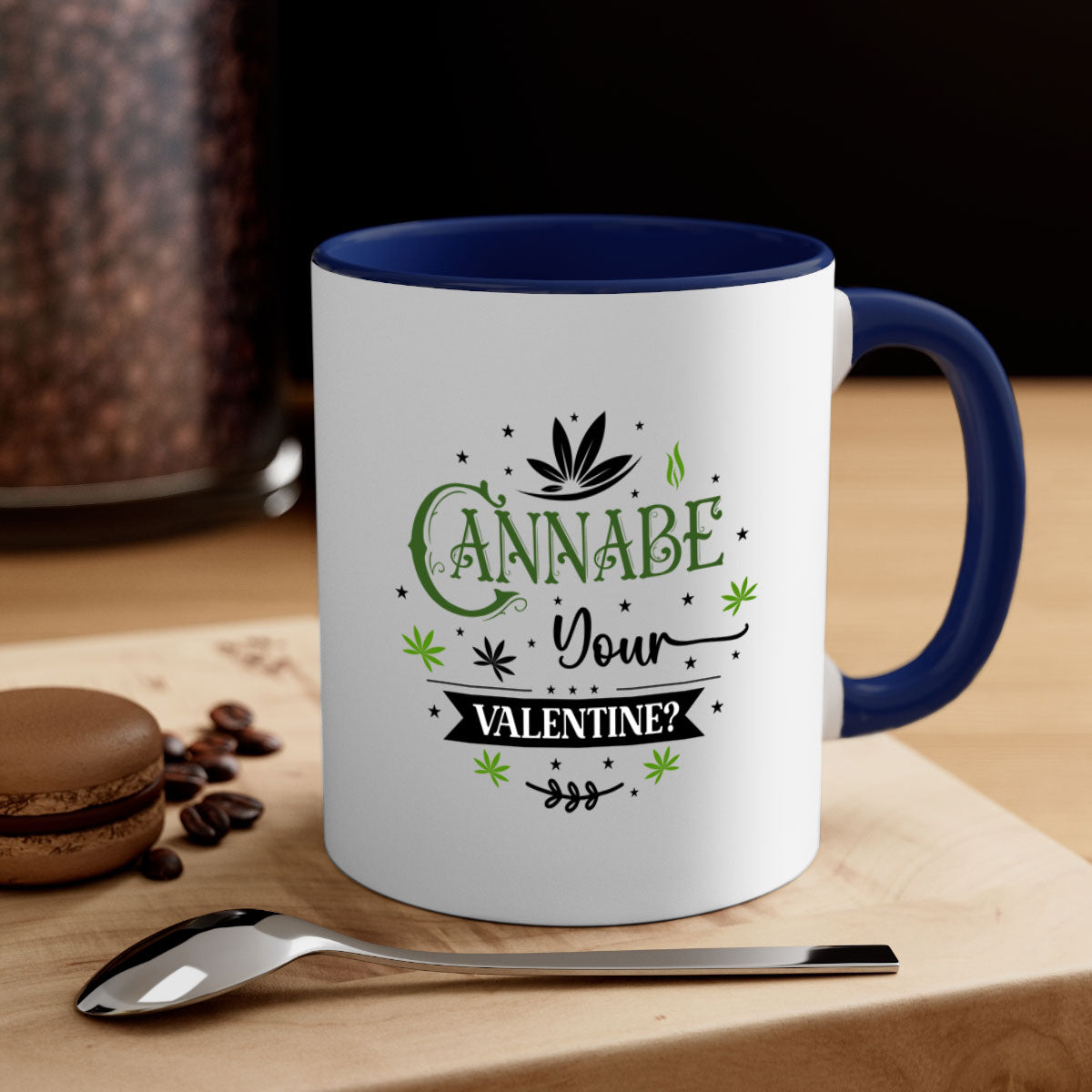 Cannabe Your Valentine 34# Mug featuring a glossy finish, colored handle, and interior, available in multiple colors and sizes.