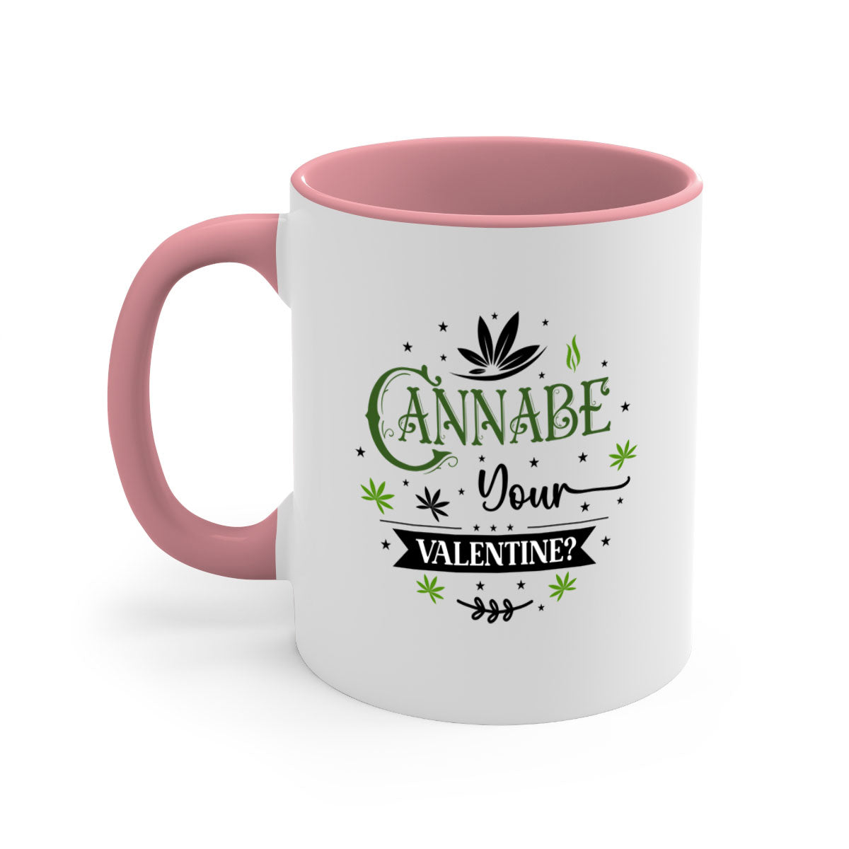 Cannabe Your Valentine 34# Mug featuring a glossy finish, colored handle, and interior, available in multiple colors and sizes.