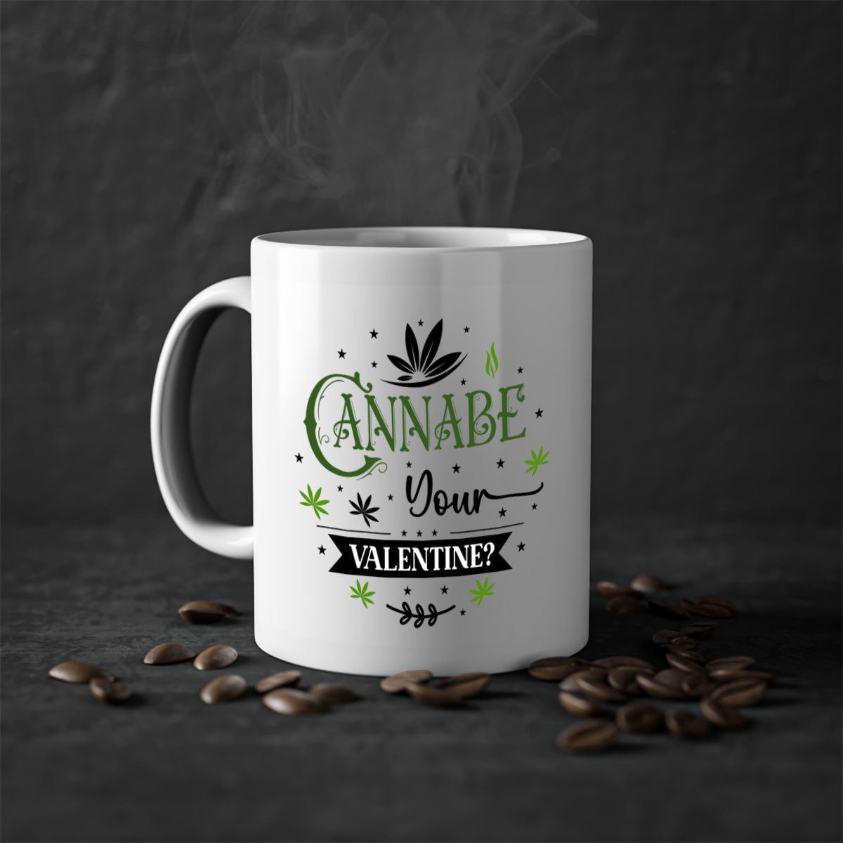 Cannabe Your Valentine 34# Mug featuring a glossy finish, colored handle, and interior, available in multiple colors and sizes.