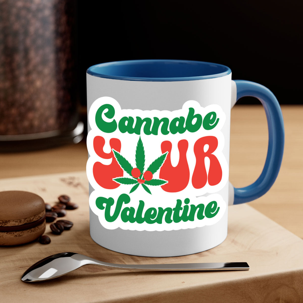 Cannabe Your Valentine 35# Mug featuring a two-tone design with a colored handle and glossy finish, available in multiple colors.