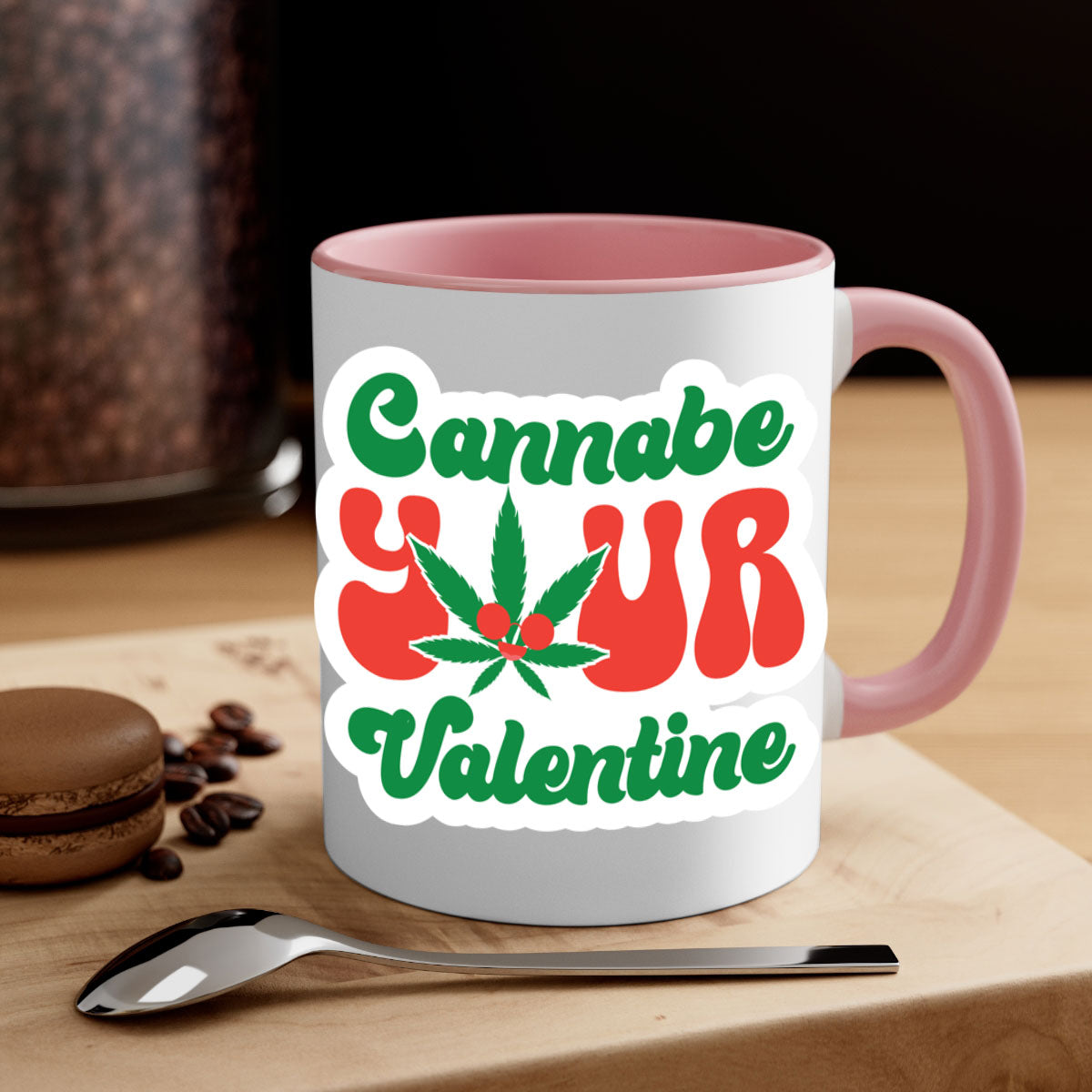 Cannabe Your Valentine 35# Mug featuring a two-tone design with a colored handle and glossy finish, available in multiple colors.