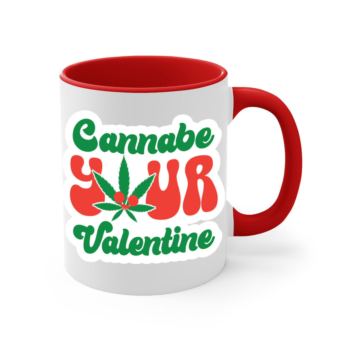 Cannabe Your Valentine 35# Mug featuring a two-tone design with a colored handle and glossy finish, available in multiple colors.
