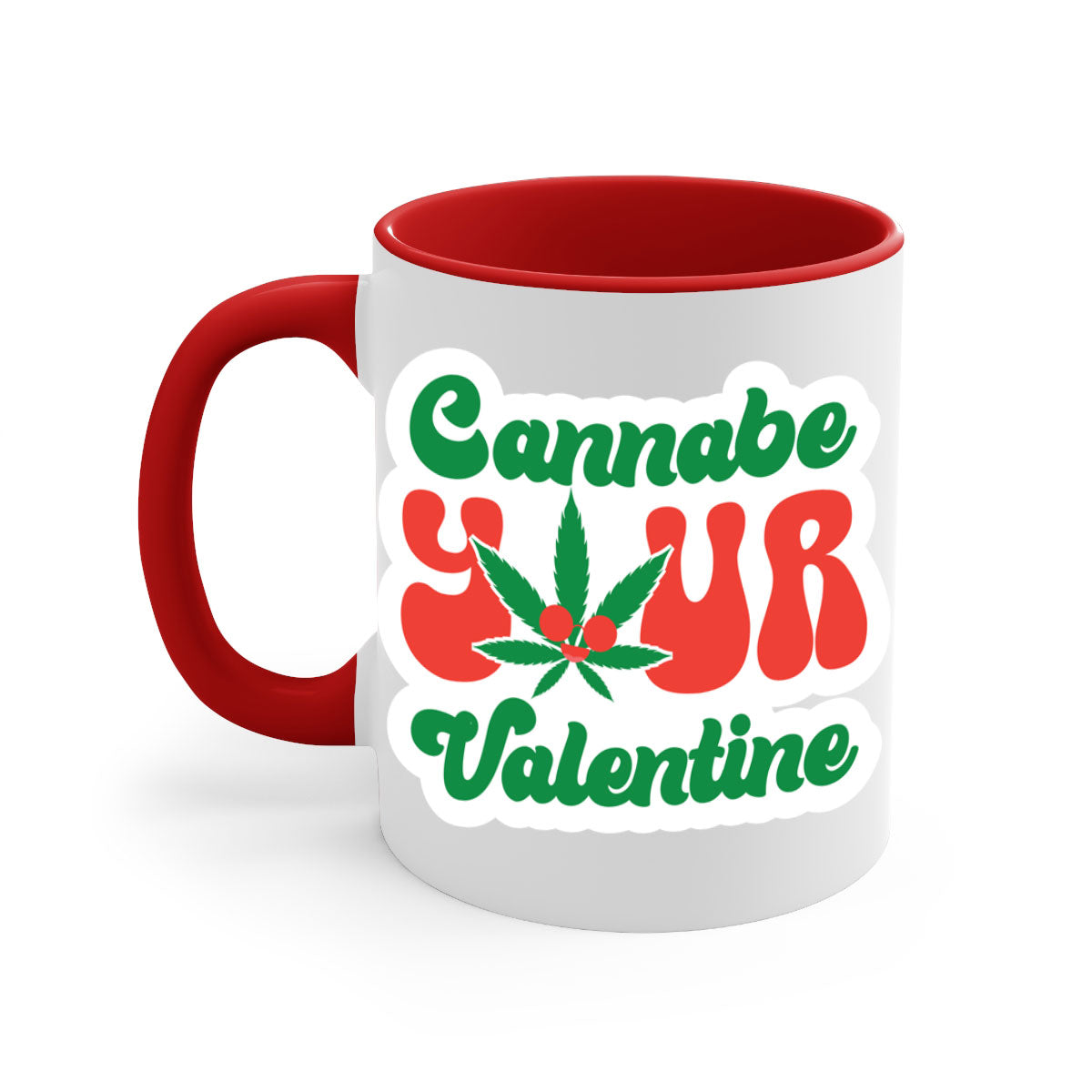 Cannabe Your Valentine 35# Mug featuring a two-tone design with a colored handle and glossy finish, available in multiple colors.