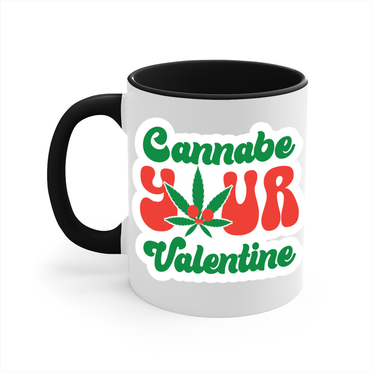 Cannabe Your Valentine 35# Mug featuring a two-tone design with a colored handle and glossy finish, available in multiple colors.