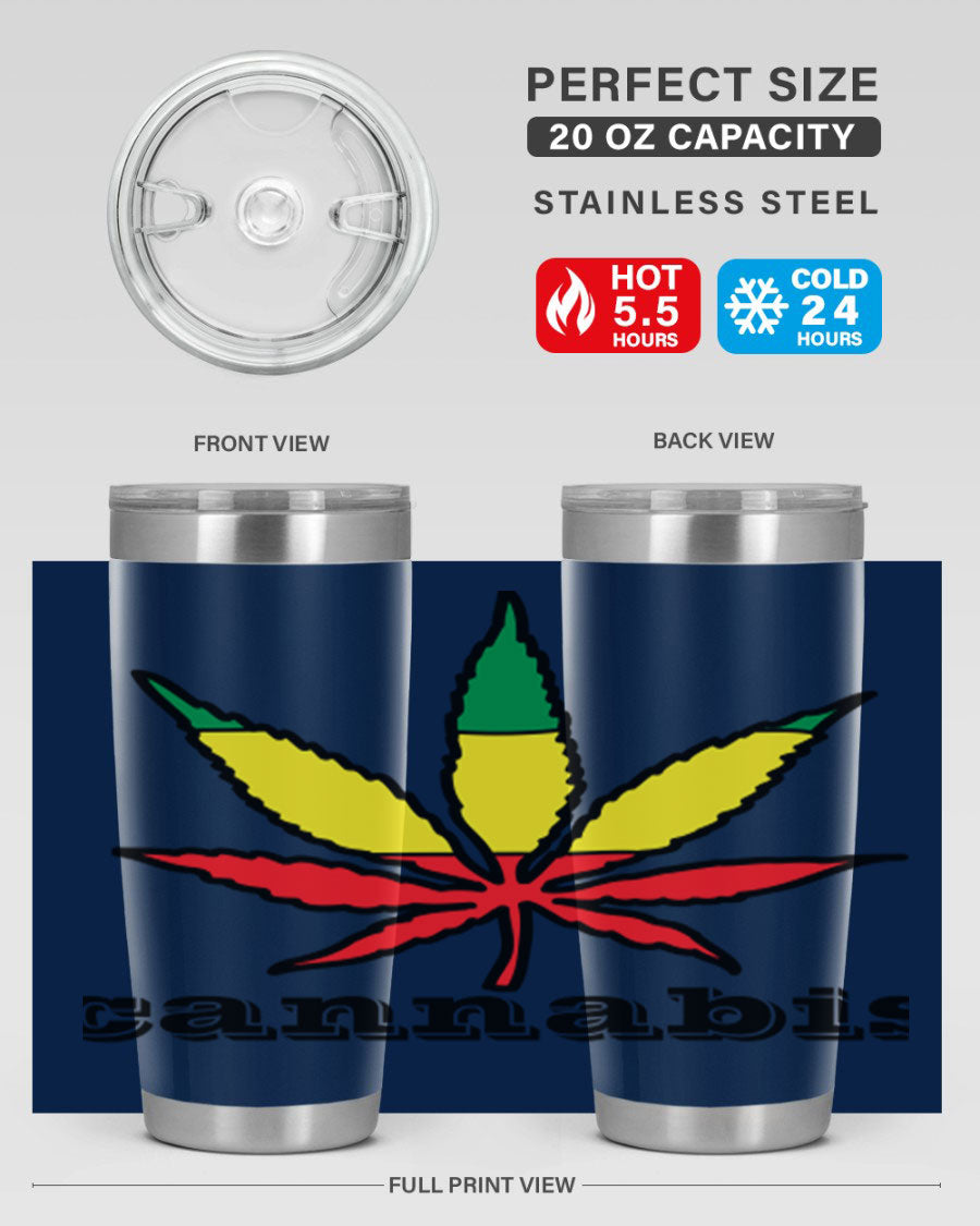 cannabis 37# Tumbler in 20oz and 30oz sizes, showcasing double wall vacuum stainless steel design with copper lining.