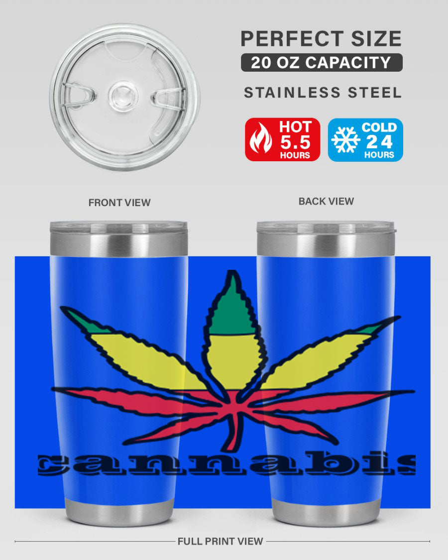 cannabis 37# Tumbler in 20oz and 30oz sizes, showcasing double wall vacuum stainless steel design with copper lining.