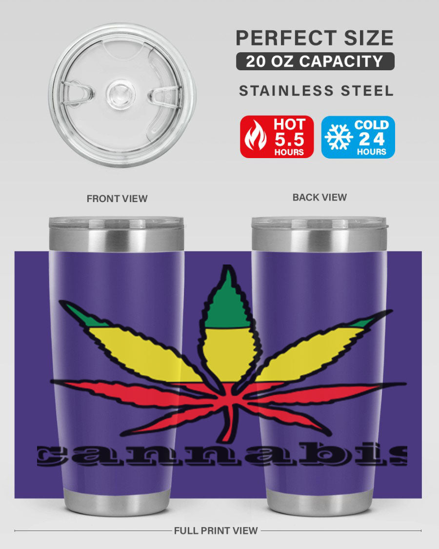 cannabis 37# Tumbler in 20oz and 30oz sizes, showcasing double wall vacuum stainless steel design with copper lining.