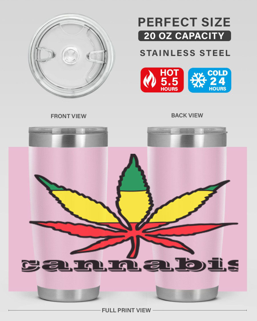 cannabis 37# Tumbler in 20oz and 30oz sizes, showcasing double wall vacuum stainless steel design with copper lining.