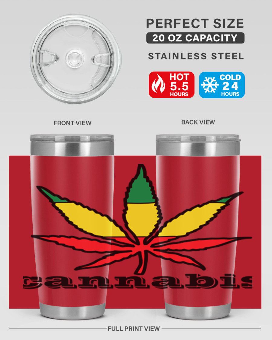 cannabis 37# Tumbler in 20oz and 30oz sizes, showcasing double wall vacuum stainless steel design with copper lining.