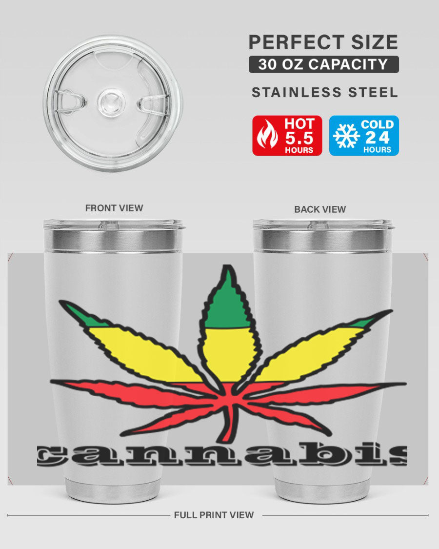 cannabis 37# Tumbler in 20oz and 30oz sizes, showcasing double wall vacuum stainless steel design with copper lining.