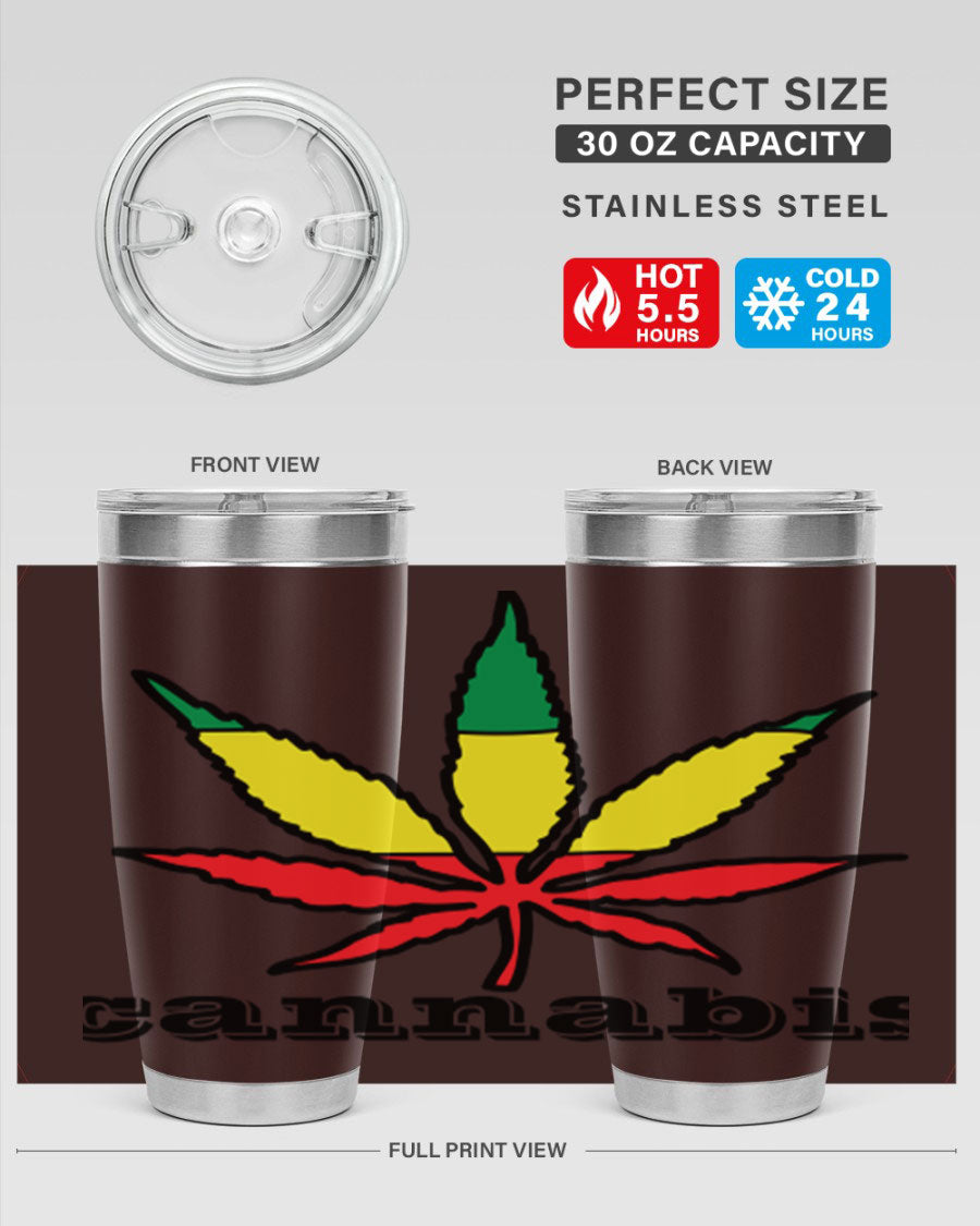 cannabis 37# Tumbler in 20oz and 30oz sizes, showcasing double wall vacuum stainless steel design with copper lining.