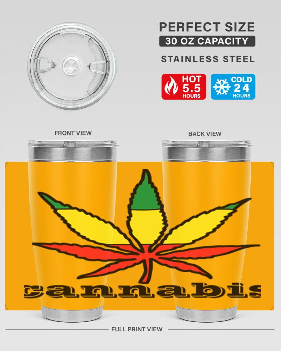 cannabis 37# Tumbler in 20oz and 30oz sizes, showcasing double wall vacuum stainless steel design with copper lining.