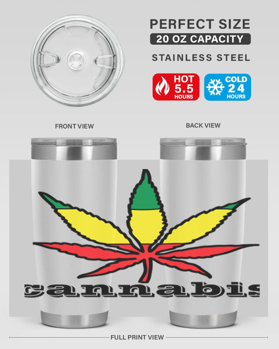 cannabis 37# Tumbler in 20oz and 30oz sizes, showcasing double wall vacuum stainless steel design with copper lining.