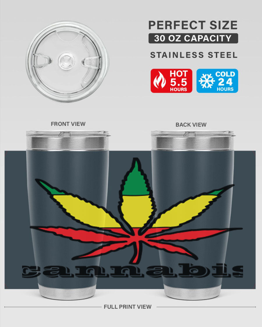 cannabis 37# Tumbler in 20oz and 30oz sizes, showcasing double wall vacuum stainless steel design with copper lining.