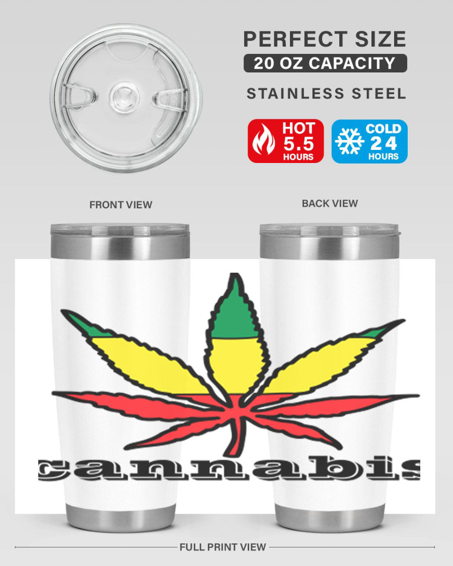 cannabis 37# Tumbler in 20oz and 30oz sizes, showcasing double wall vacuum stainless steel design with copper lining.