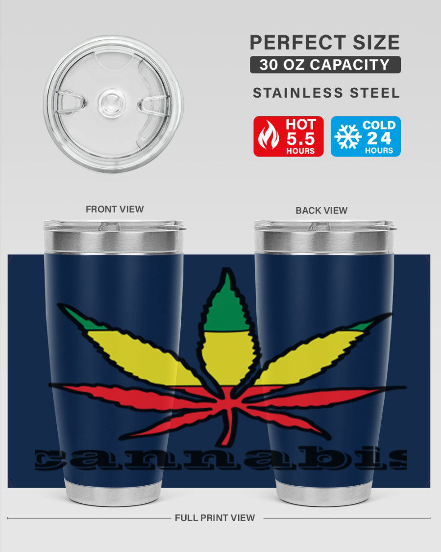 cannabis 37# Tumbler in 20oz and 30oz sizes, showcasing double wall vacuum stainless steel design with copper lining.