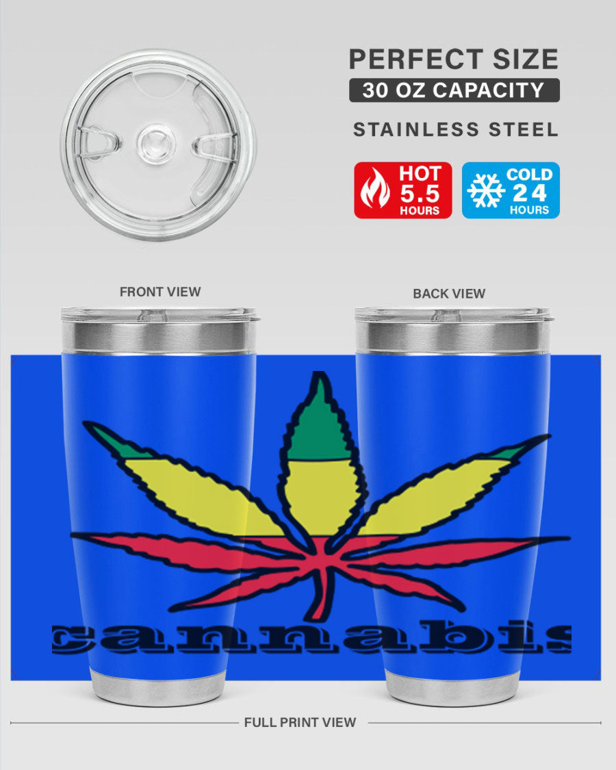cannabis 37# Tumbler in 20oz and 30oz sizes, showcasing double wall vacuum stainless steel design with copper lining.