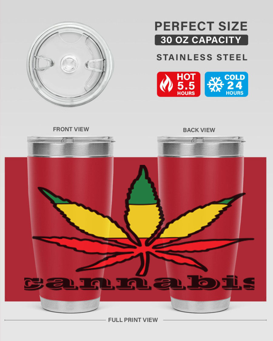 cannabis 37# Tumbler in 20oz and 30oz sizes, showcasing double wall vacuum stainless steel design with copper lining.