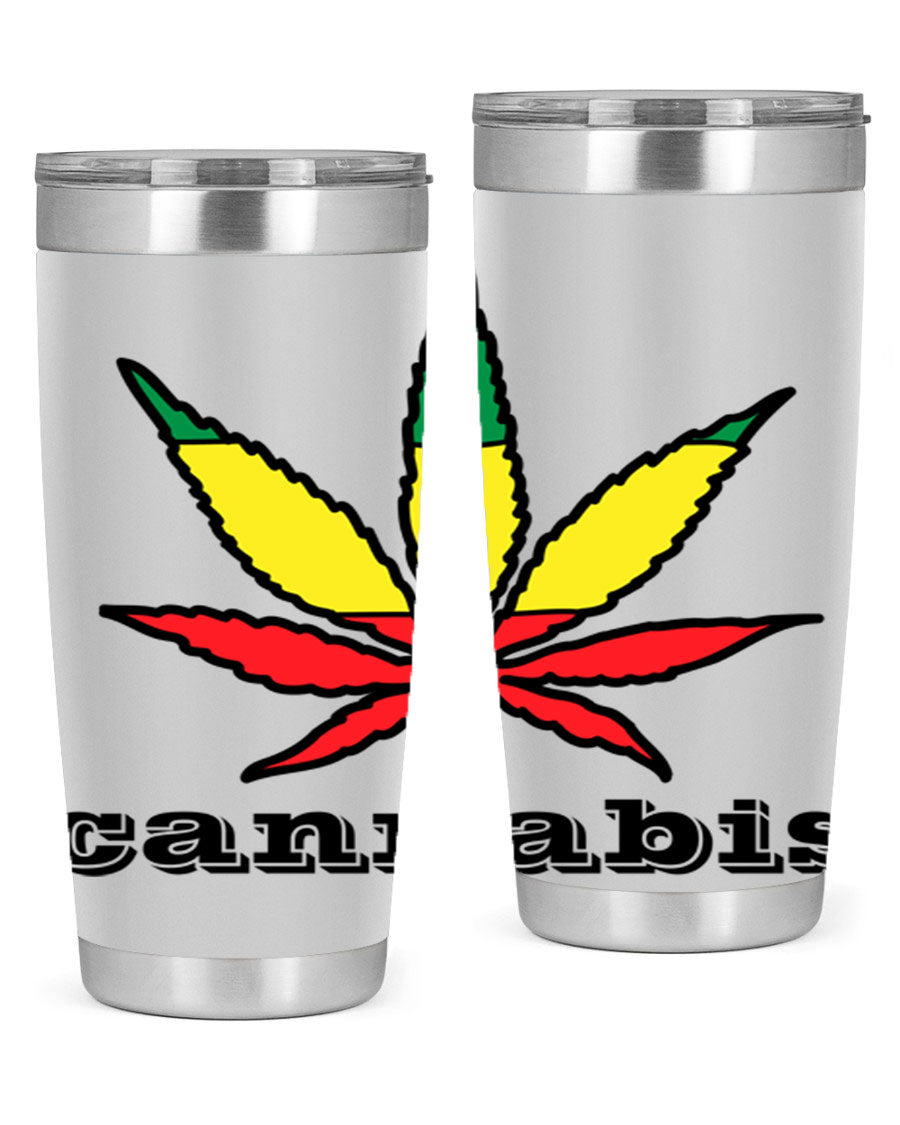 cannabis 37# Tumbler in 20oz and 30oz sizes, showcasing double wall vacuum stainless steel design with copper lining.