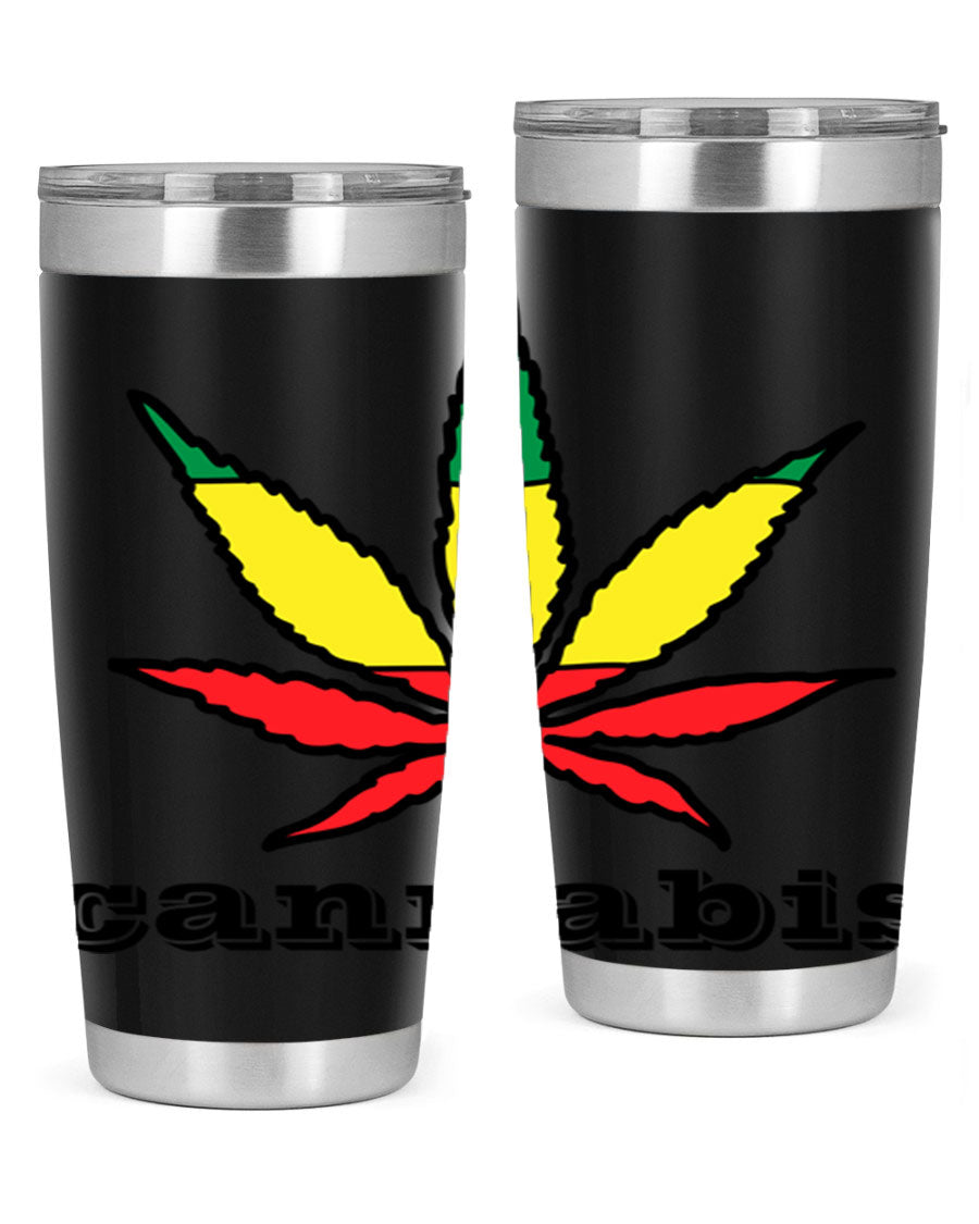 cannabis 37# Tumbler in 20oz and 30oz sizes, showcasing double wall vacuum stainless steel design with copper lining.