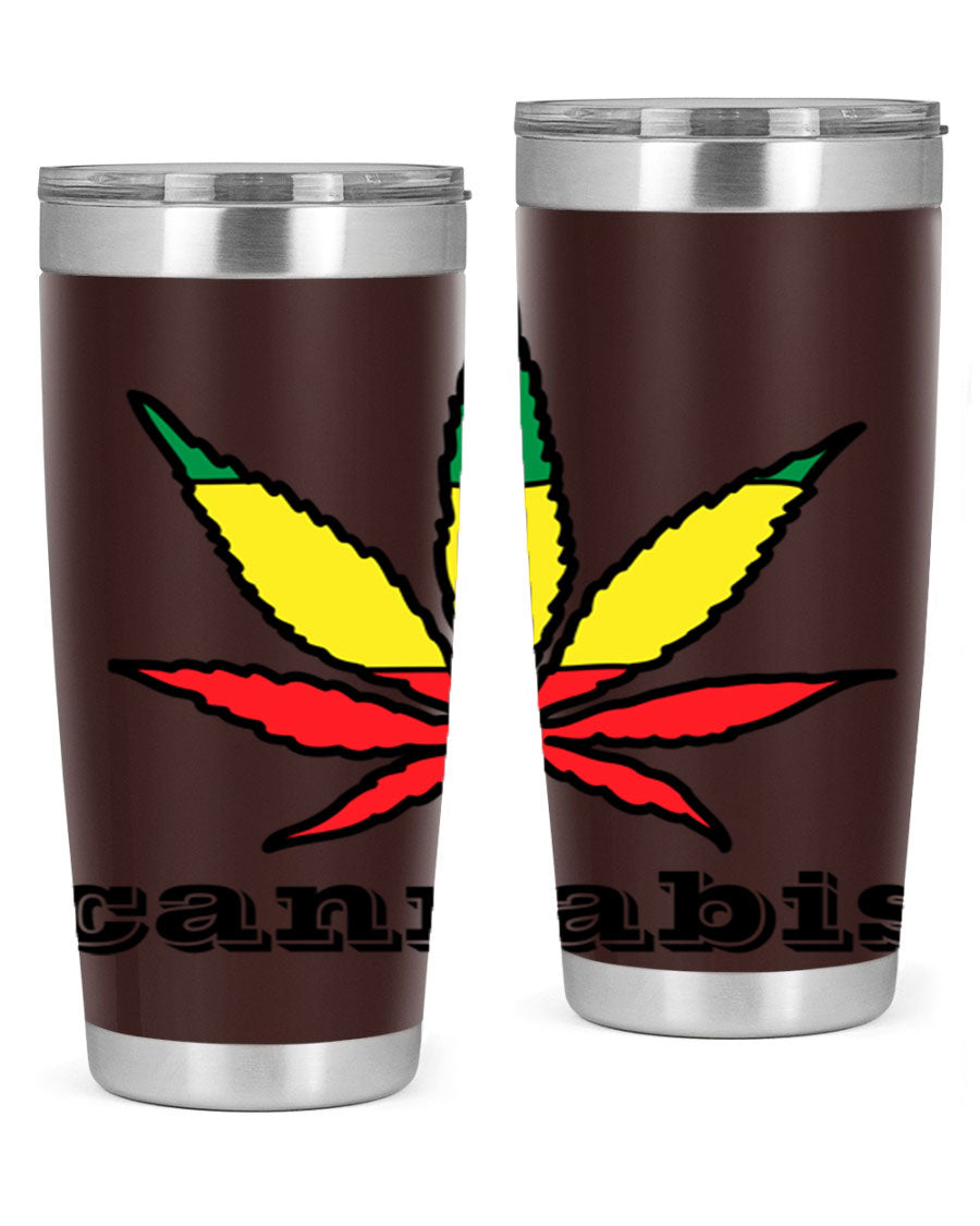 cannabis 37# Tumbler in 20oz and 30oz sizes, showcasing double wall vacuum stainless steel design with copper lining.