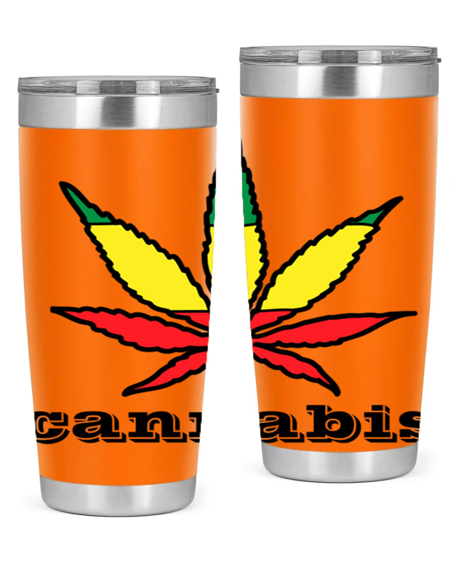 cannabis 37# Tumbler in 20oz and 30oz sizes, showcasing double wall vacuum stainless steel design with copper lining.