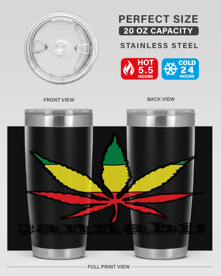 cannabis 37# Tumbler in 20oz and 30oz sizes, showcasing double wall vacuum stainless steel design with copper lining.