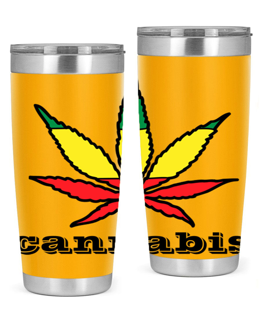 cannabis 37# Tumbler in 20oz and 30oz sizes, showcasing double wall vacuum stainless steel design with copper lining.