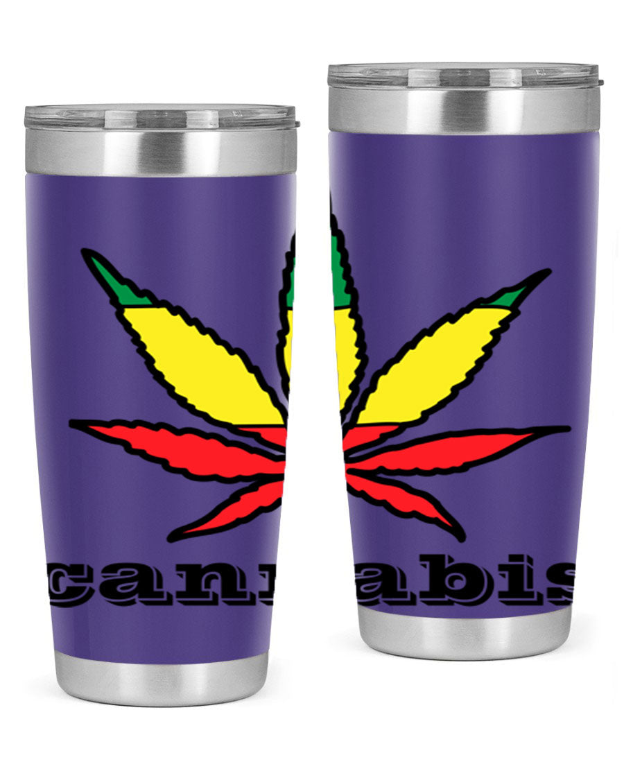 cannabis 37# Tumbler in 20oz and 30oz sizes, showcasing double wall vacuum stainless steel design with copper lining.