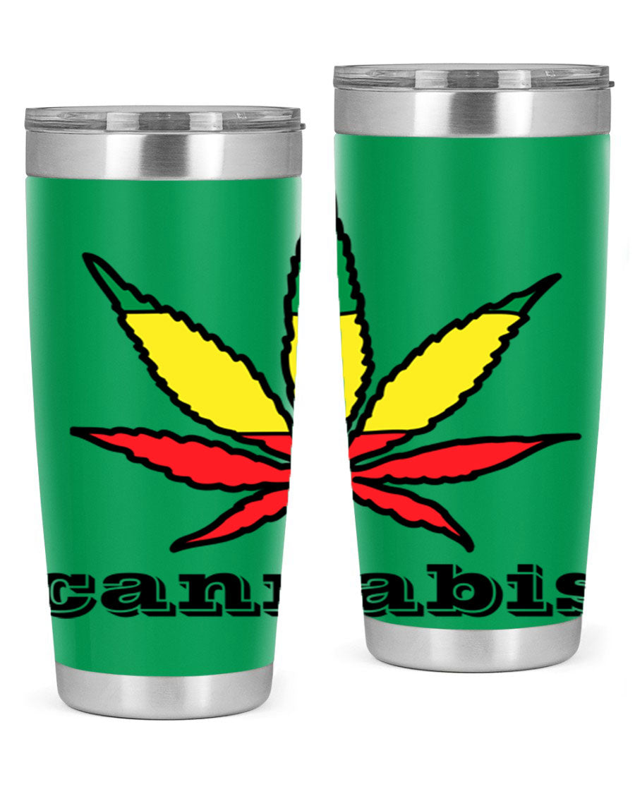 cannabis 37# Tumbler in 20oz and 30oz sizes, showcasing double wall vacuum stainless steel design with copper lining.