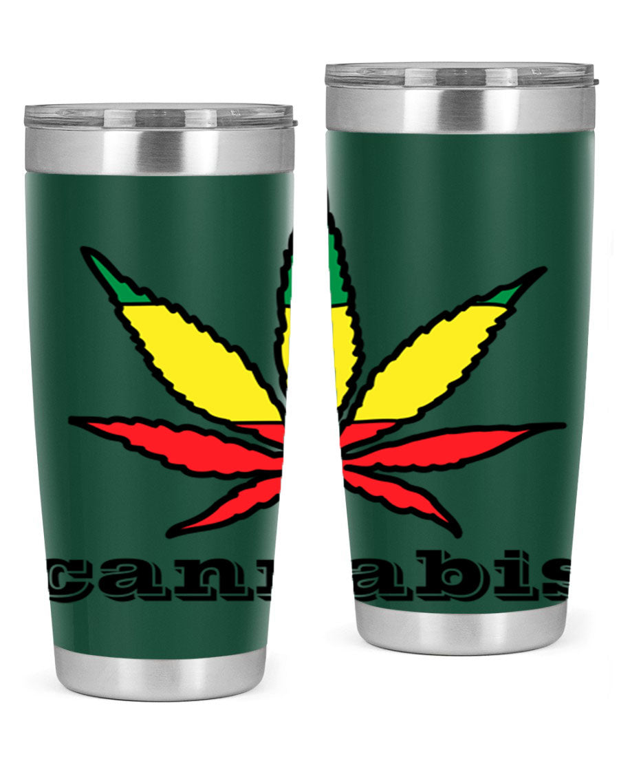 cannabis 37# Tumbler in 20oz and 30oz sizes, showcasing double wall vacuum stainless steel design with copper lining.