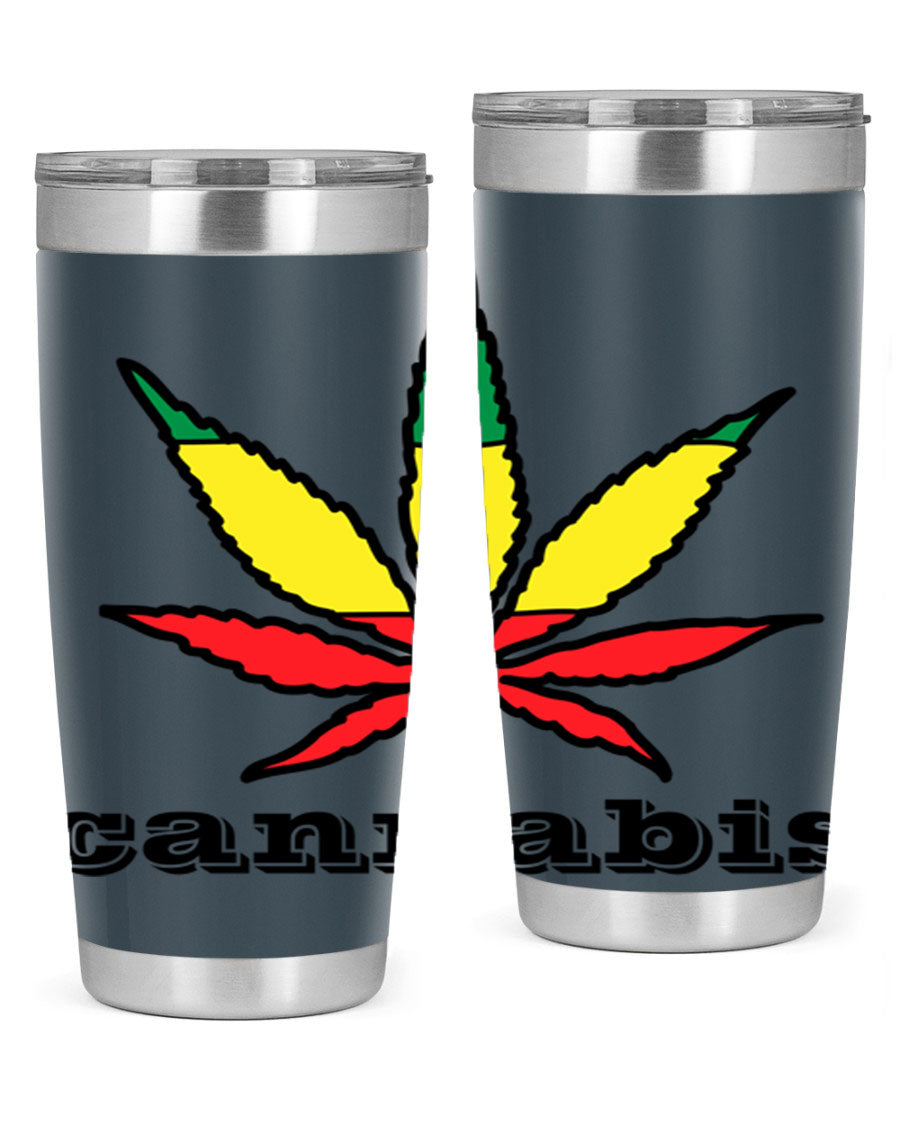 cannabis 37# Tumbler in 20oz and 30oz sizes, showcasing double wall vacuum stainless steel design with copper lining.