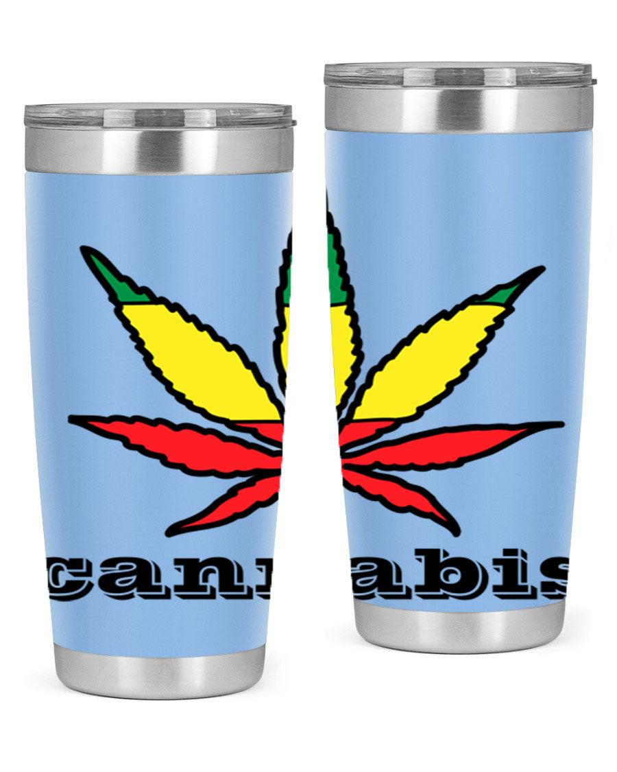 cannabis 37# Tumbler in 20oz and 30oz sizes, showcasing double wall vacuum stainless steel design with copper lining.