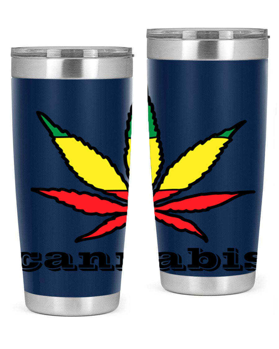 cannabis 37# Tumbler in 20oz and 30oz sizes, showcasing double wall vacuum stainless steel design with copper lining.