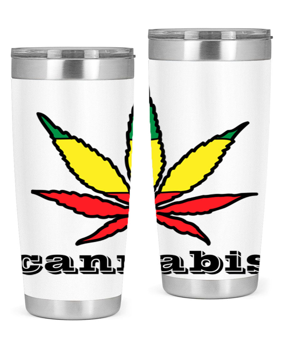 cannabis 37# Tumbler in 20oz and 30oz sizes, showcasing double wall vacuum stainless steel design with copper lining.
