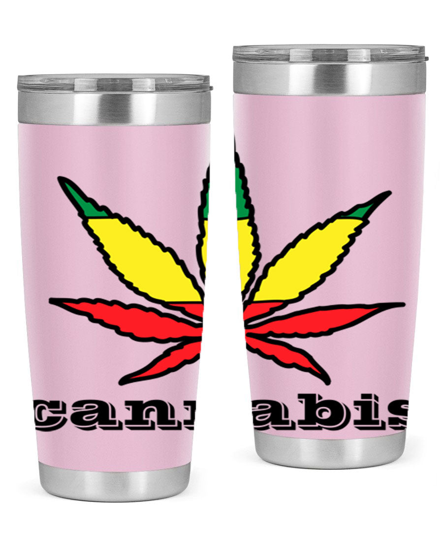 cannabis 37# Tumbler in 20oz and 30oz sizes, showcasing double wall vacuum stainless steel design with copper lining.