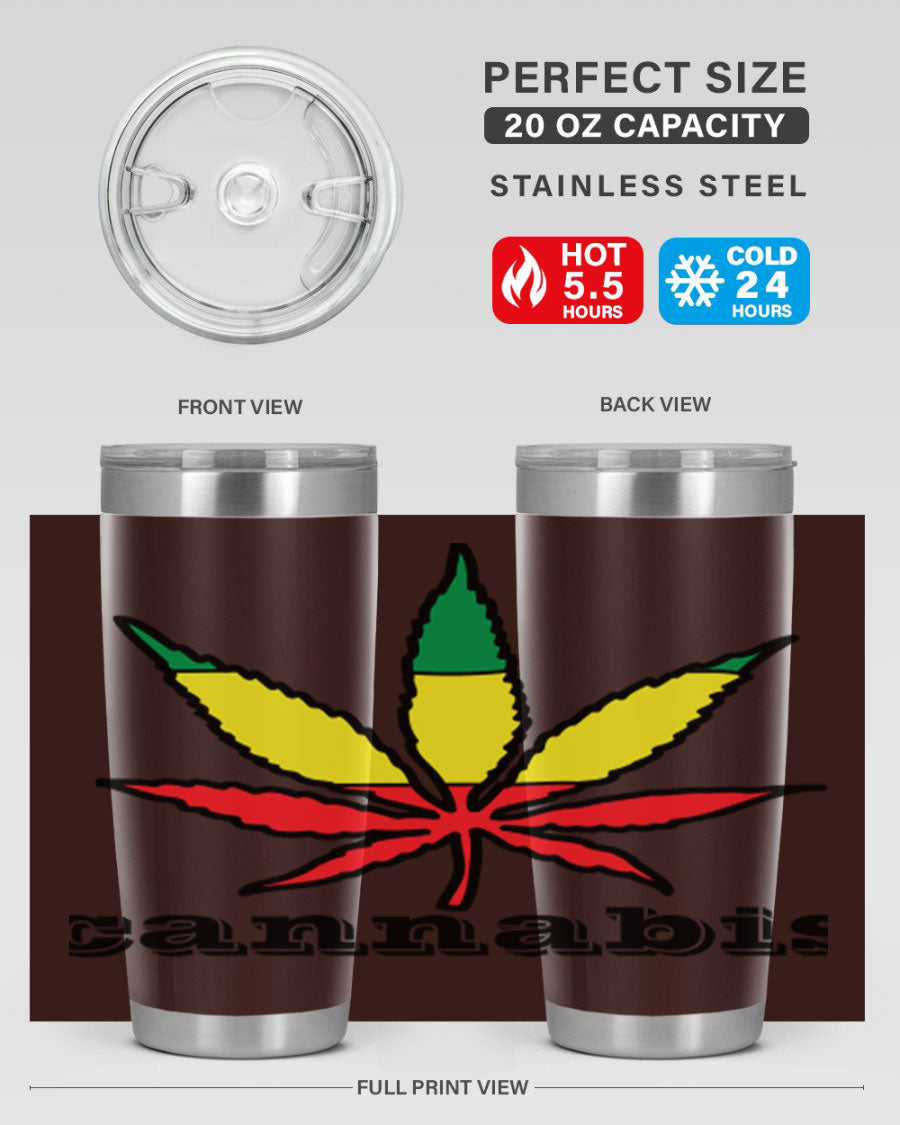 cannabis 37# Tumbler in 20oz and 30oz sizes, showcasing double wall vacuum stainless steel design with copper lining.