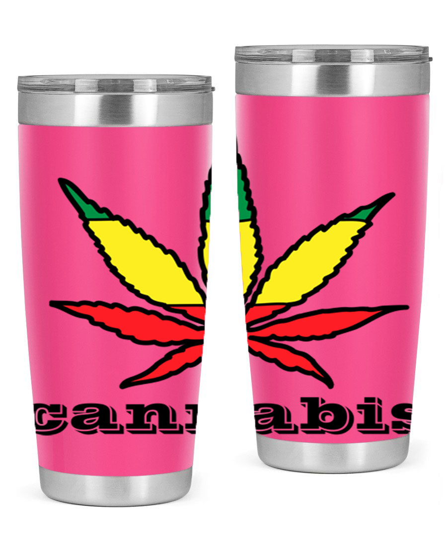 cannabis 37# Tumbler in 20oz and 30oz sizes, showcasing double wall vacuum stainless steel design with copper lining.