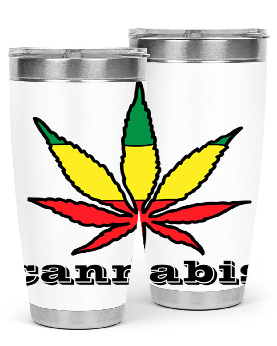 cannabis 37# Tumbler in 20oz and 30oz sizes, showcasing double wall vacuum stainless steel design with copper lining.