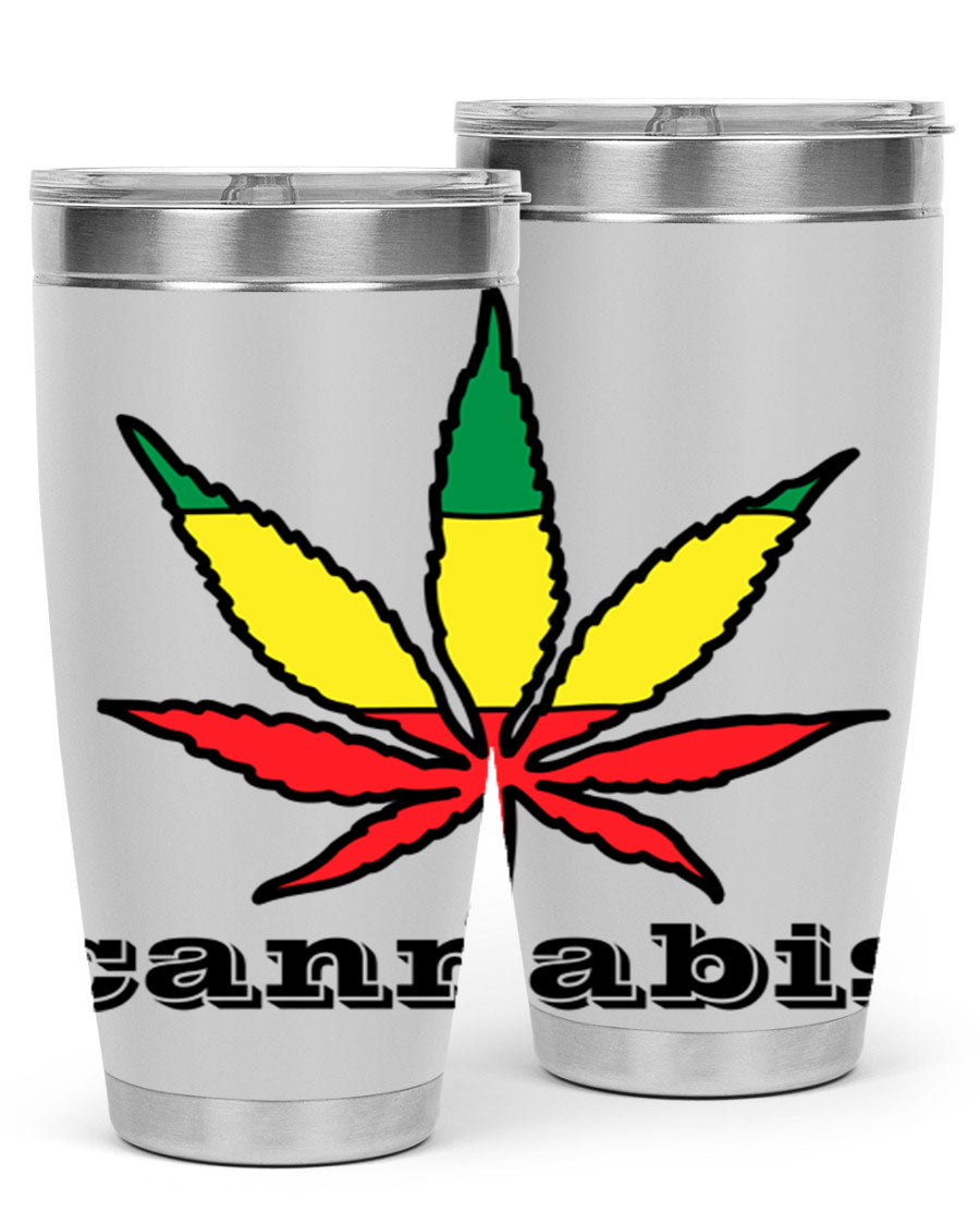 cannabis 37# Tumbler in 20oz and 30oz sizes, showcasing double wall vacuum stainless steel design with copper lining.