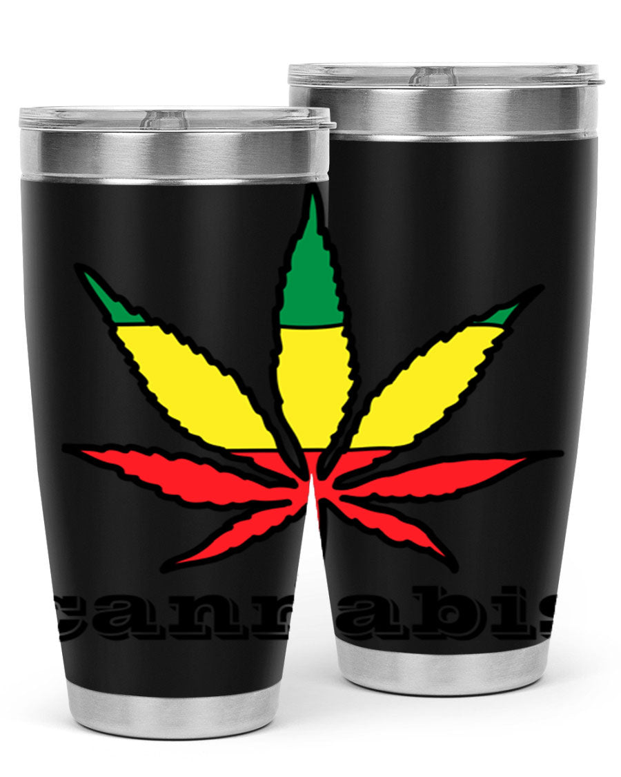 cannabis 37# Tumbler in 20oz and 30oz sizes, showcasing double wall vacuum stainless steel design with copper lining.