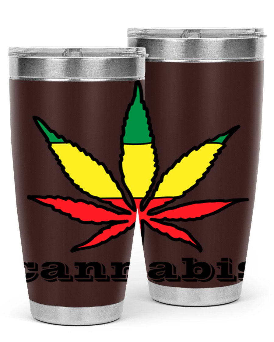 cannabis 37# Tumbler in 20oz and 30oz sizes, showcasing double wall vacuum stainless steel design with copper lining.