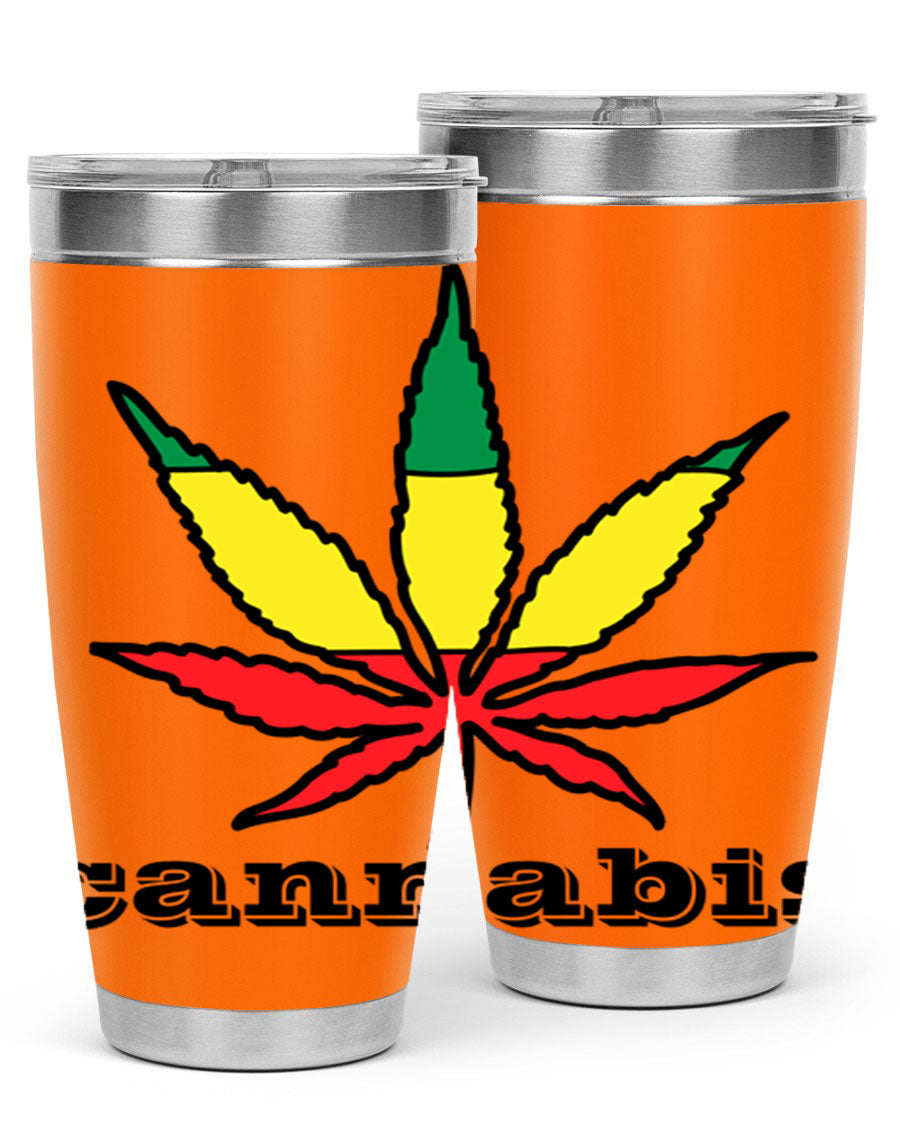 cannabis 37# Tumbler in 20oz and 30oz sizes, showcasing double wall vacuum stainless steel design with copper lining.