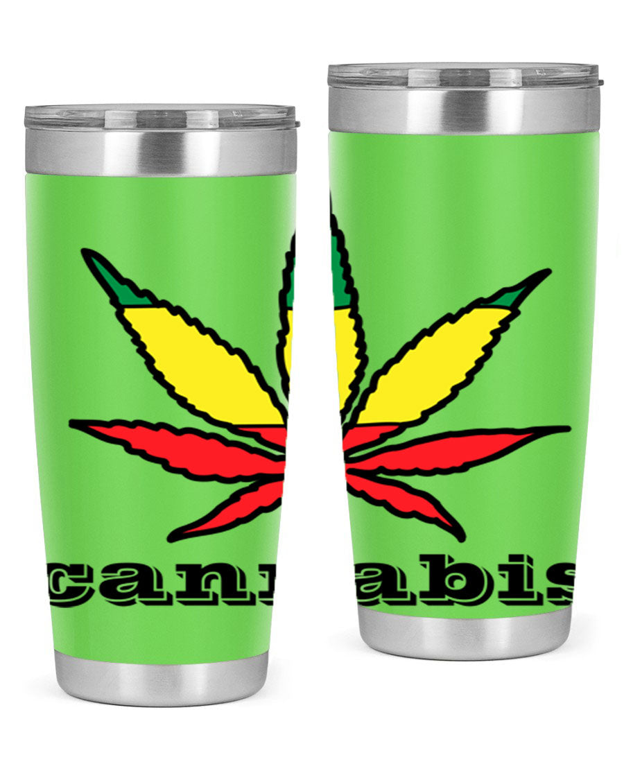 cannabis 37# Tumbler in 20oz and 30oz sizes, showcasing double wall vacuum stainless steel design with copper lining.